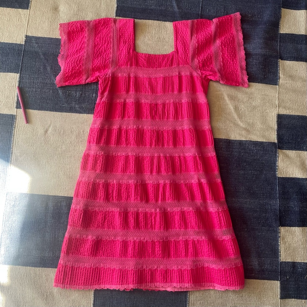 Vintage 60s 70s Mexican cotton pin tuck dress XS S pink boho peasant - Picture 4 of 6